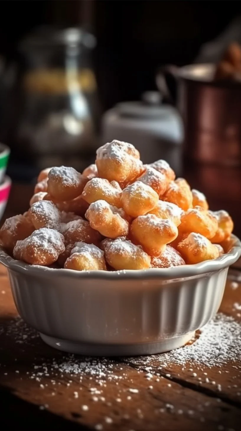 Fried Sweet Batter Bites served on a plate with a sweet drizzle