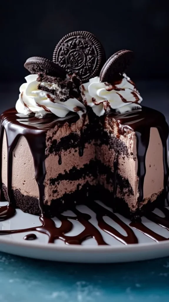 Decadent Frozen Mud Pie dessert layered with chocolate