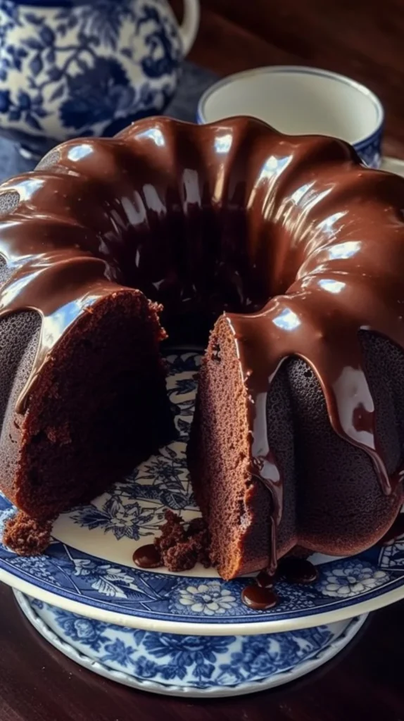 Gluten-Free Chocolate Bundt Cake topped with chocolate ganache and berries