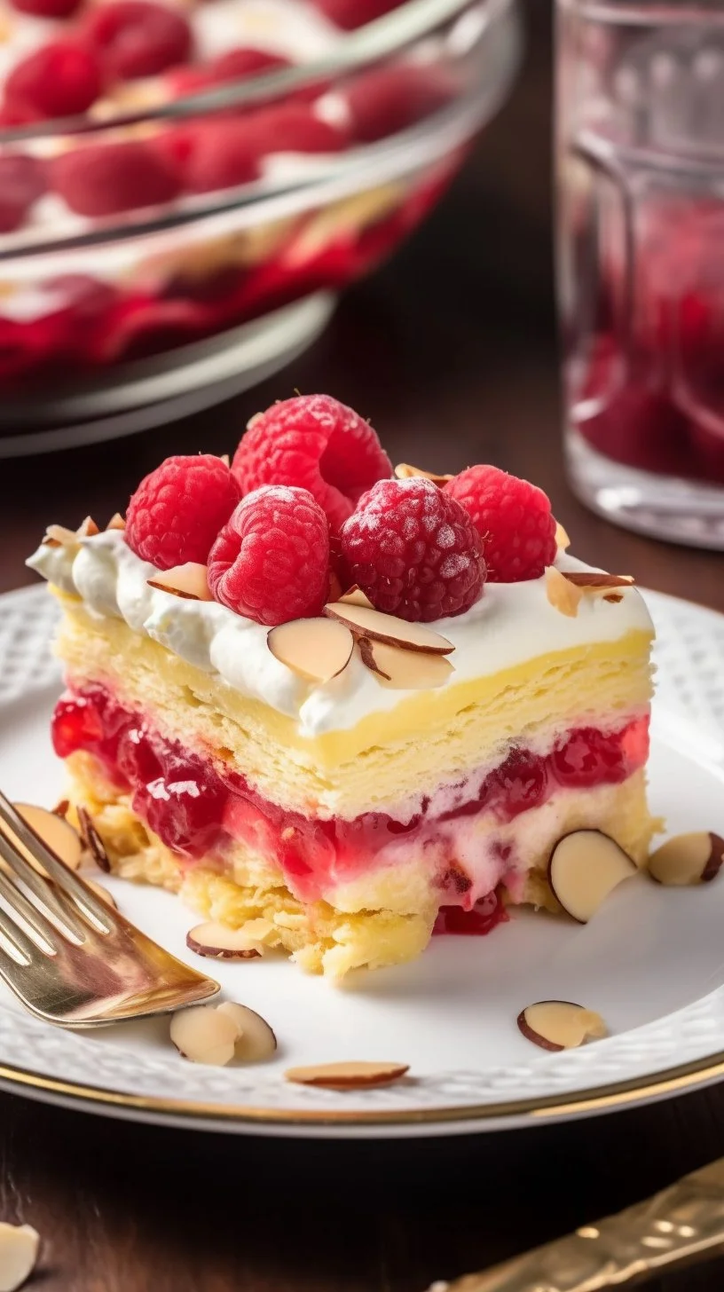 Delicious slice of Heaven On Earth Cake with layers and toppings