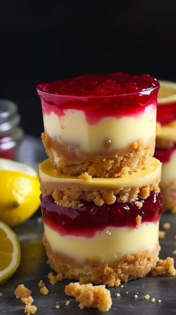 Delicious lemon raspberry cheesecake cups topped with fresh raspberries