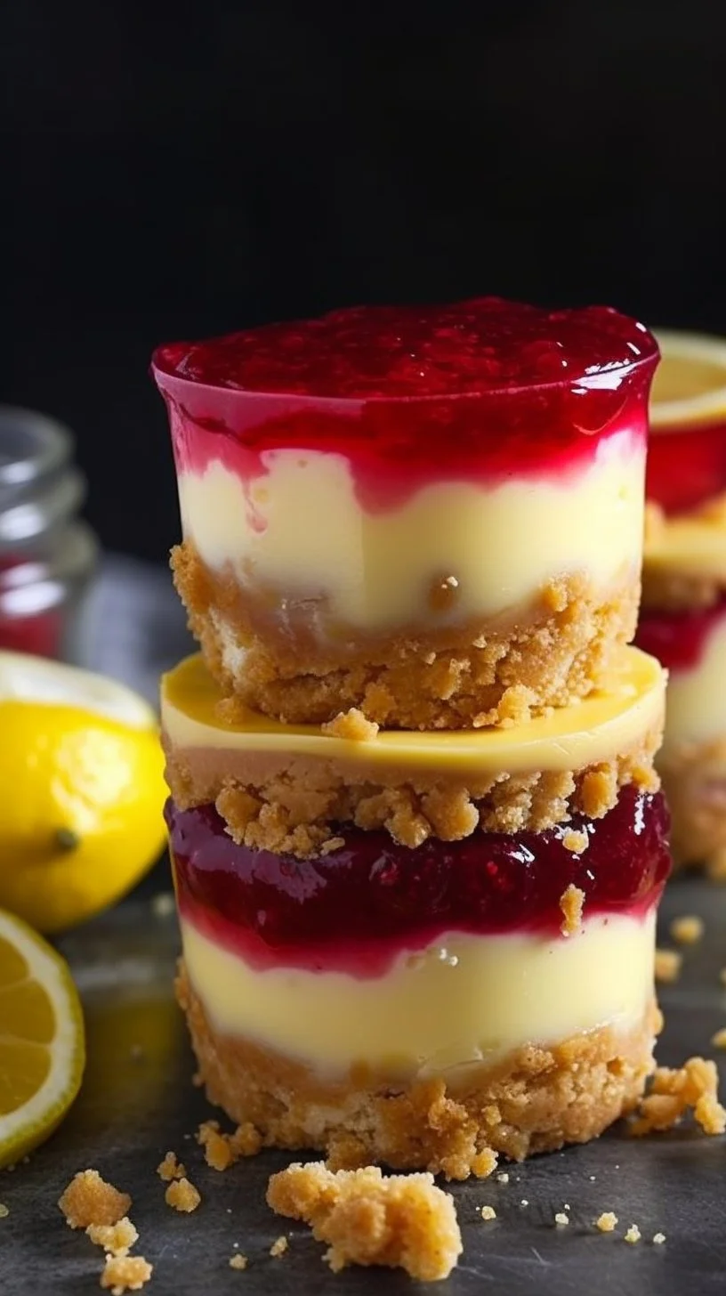 Delicious lemon raspberry cheesecake cups topped with fresh raspberries