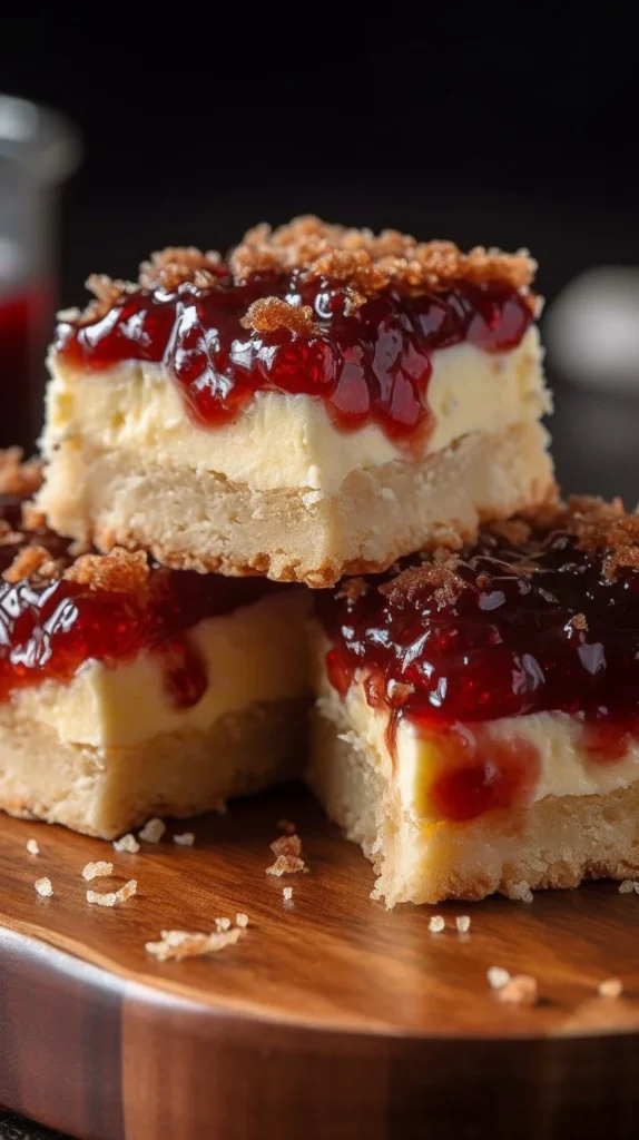 Delicious jam coconut refrigerator slice dessert with coconut topping