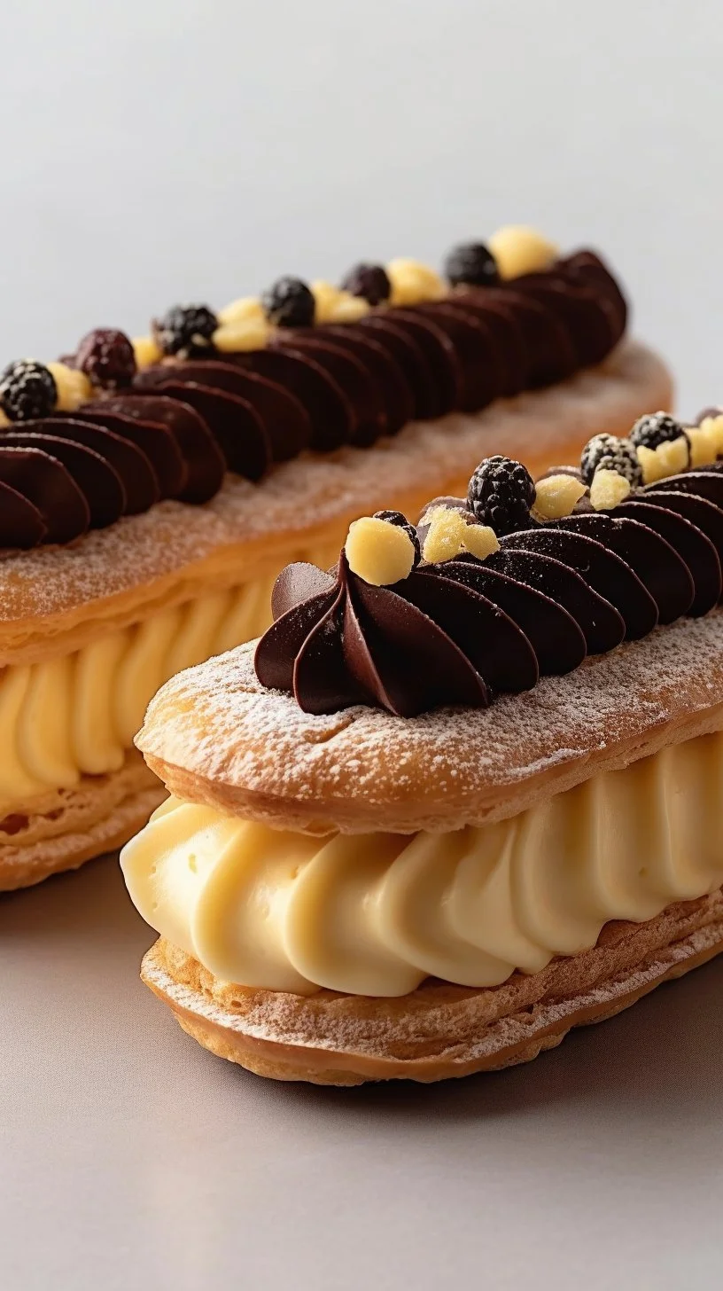 Delicious Ladyfinger Eclairs with cream filling and chocolate topping