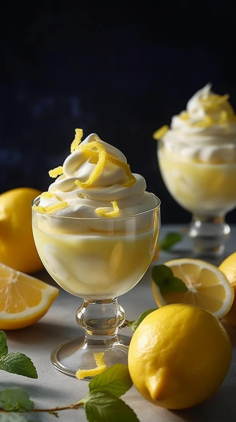 Delicious lemon mousse served in a glass dessert bowl