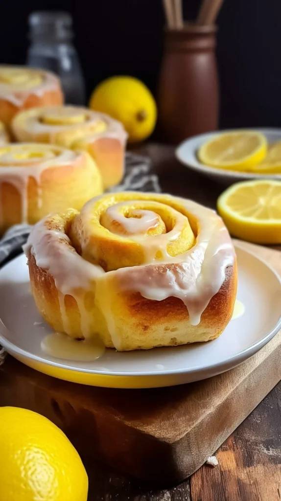 Freshly baked lemon sweet rolls with a zestful glaze