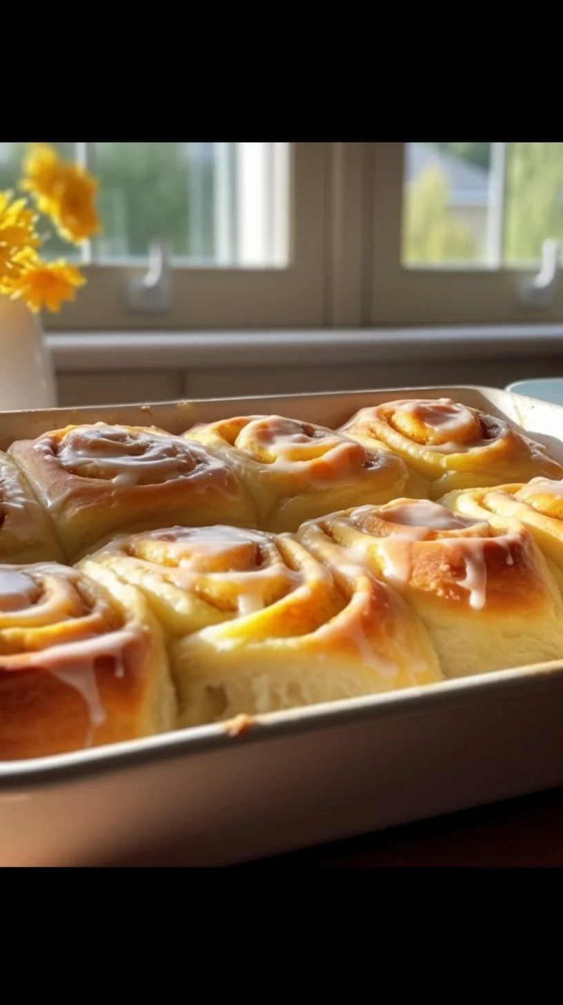 Deliciously soft lemon rolls with a citrus glaze on a wooden board