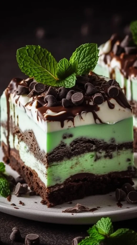 Delicious Mint Chocolate Cheesecake topped with chocolate and mint garnish