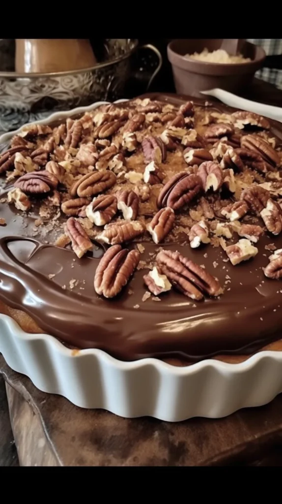 Delicious slice of Mississippi Mud Cake topped with chocolate frosting and walnuts.