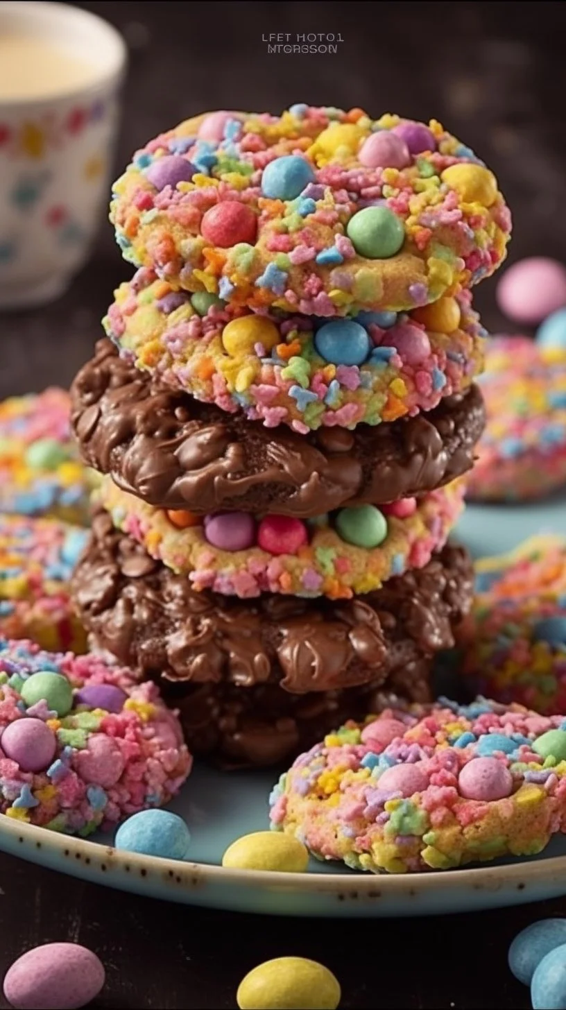 Delicious no bake Easter chocolate chip cookies decorated for the holiday