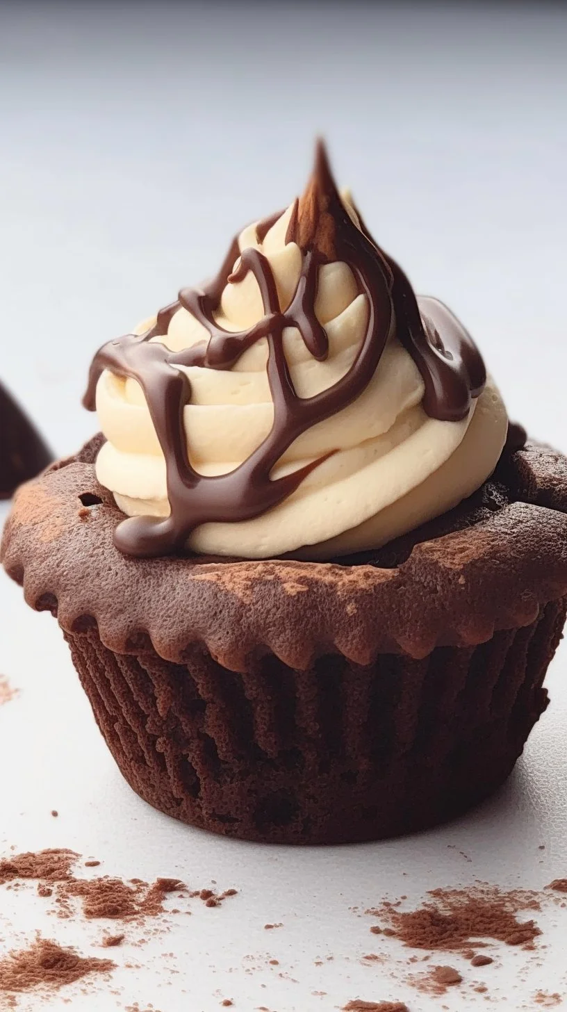 Delicious Nutella Brownie Cupcakes topped with chocolate frosting