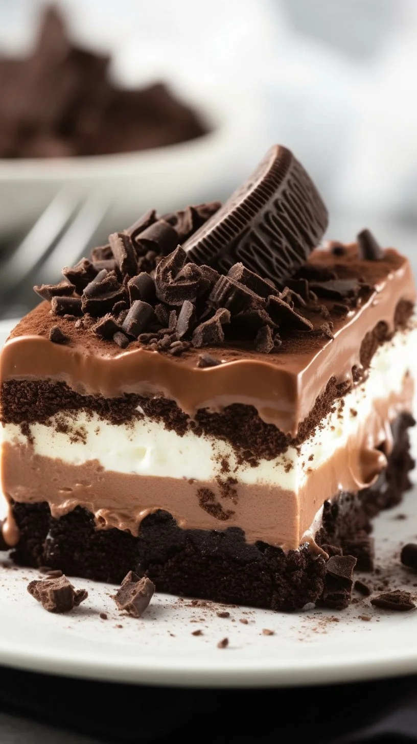 Decadent Oreo dessert layered with cream and chocolate crumbs