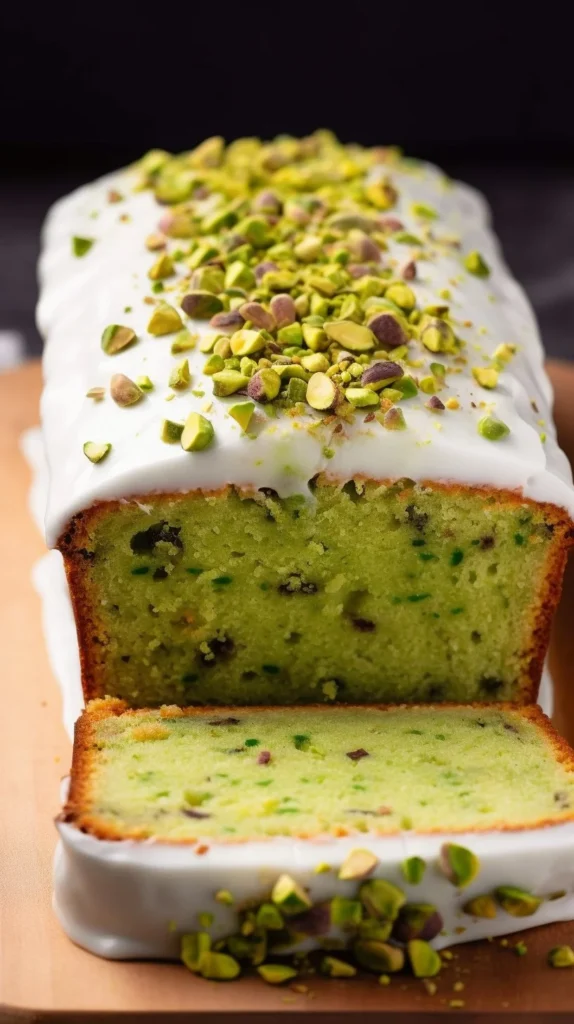 Freshly baked pistachio bread with a golden crust and nutty topping.
