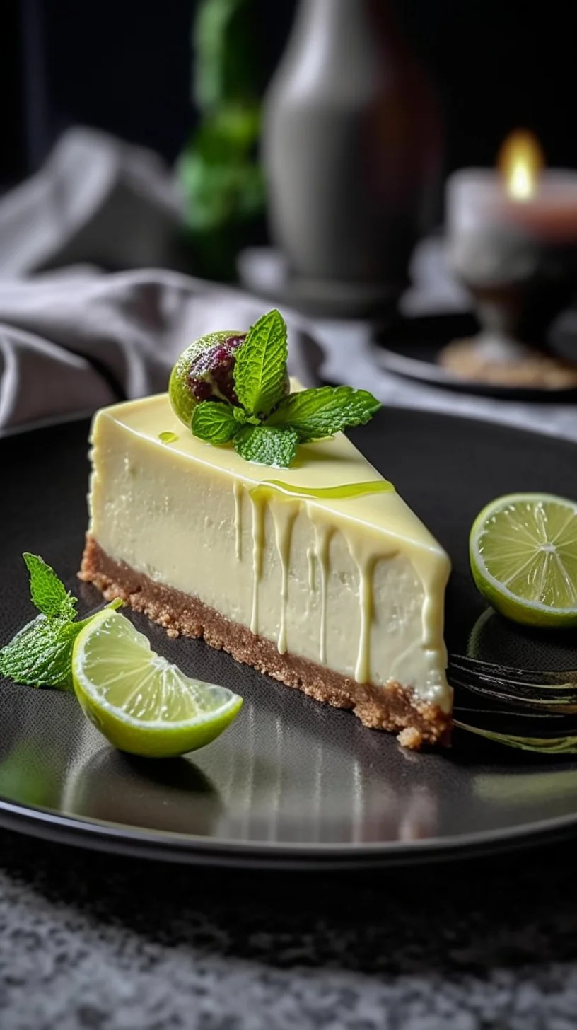 Refreshing lime mousse cheesecake with a vibrant lime glaze