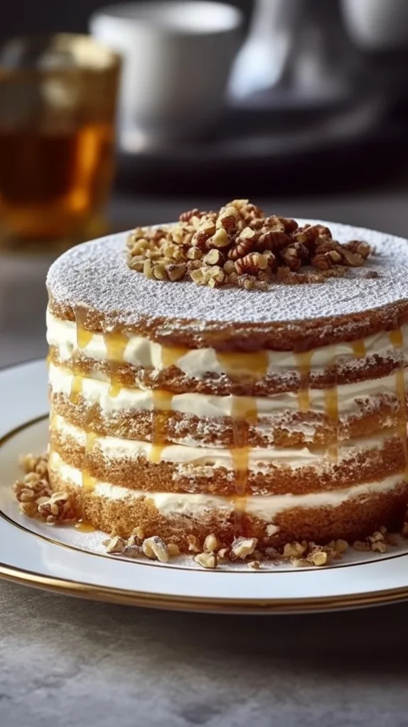 Delicious Romanian Walnut Buttercream Cake with rich walnut flavor and creamy frosting