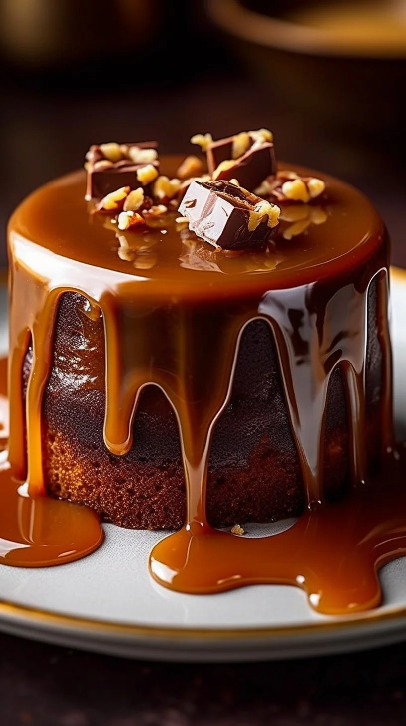 A delicious serving of Sticky Toffee Pudding drizzled with rich toffee sauce.