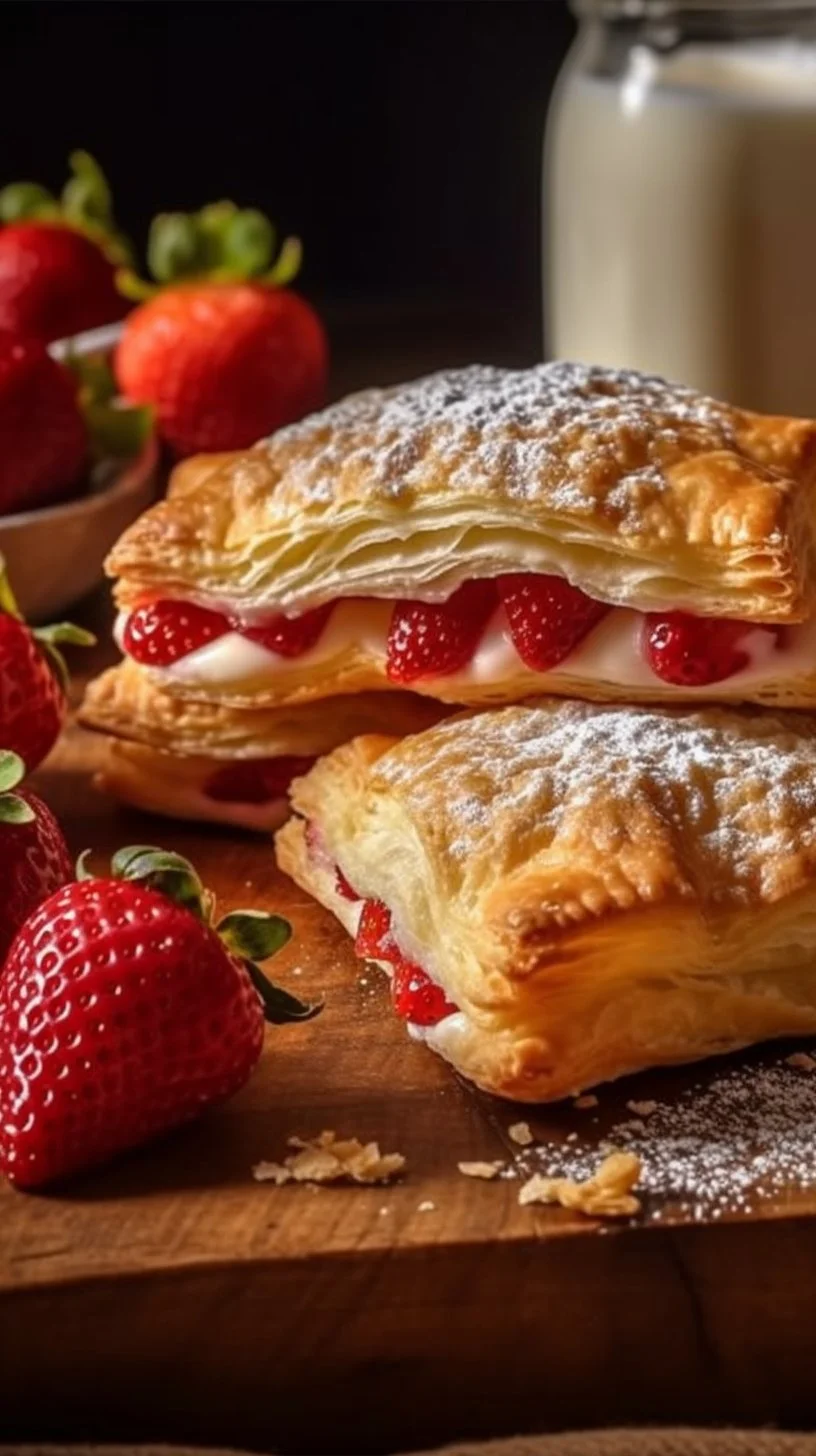 Strawberry Cheesecake Turnovers - flaky pastry filled with creamy cheesecake and fresh strawberries.