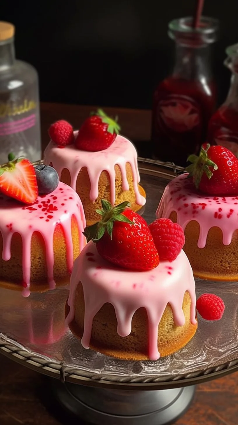 Delicious strawberry cream cheese mini pound cakes garnished with fresh strawberries.