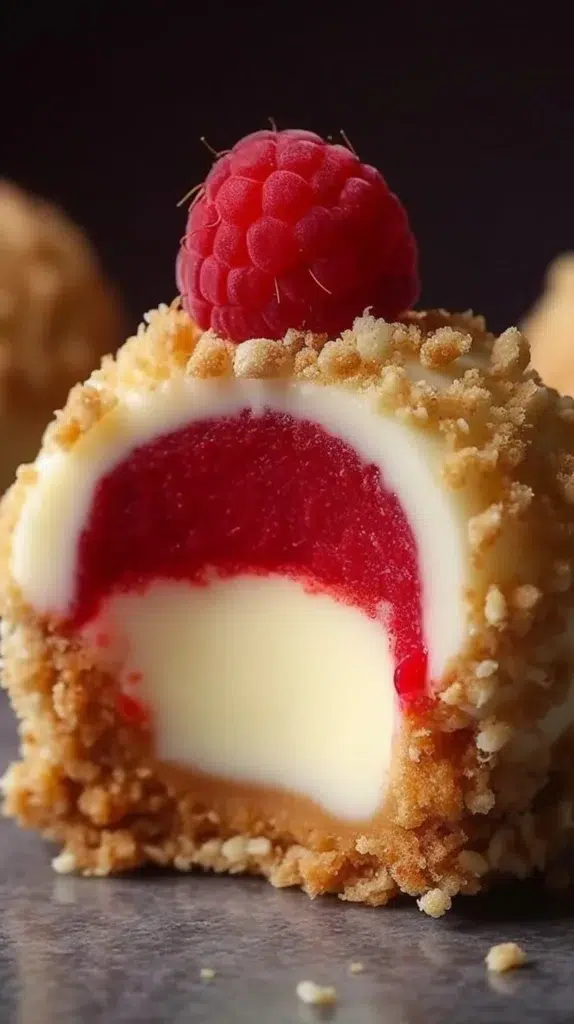 Delicious Strawberry Crunch Cheesecake Bites with a creamy filling and crunchy topping