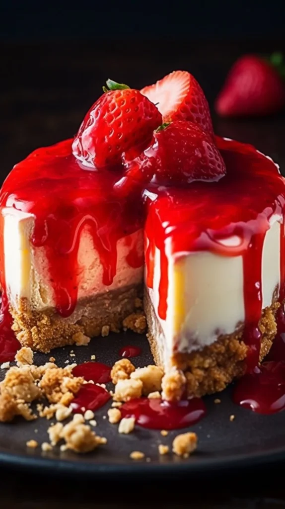 Delicious Strawberry Pretzel Cheesecake with a crunchy crust and fresh strawberries