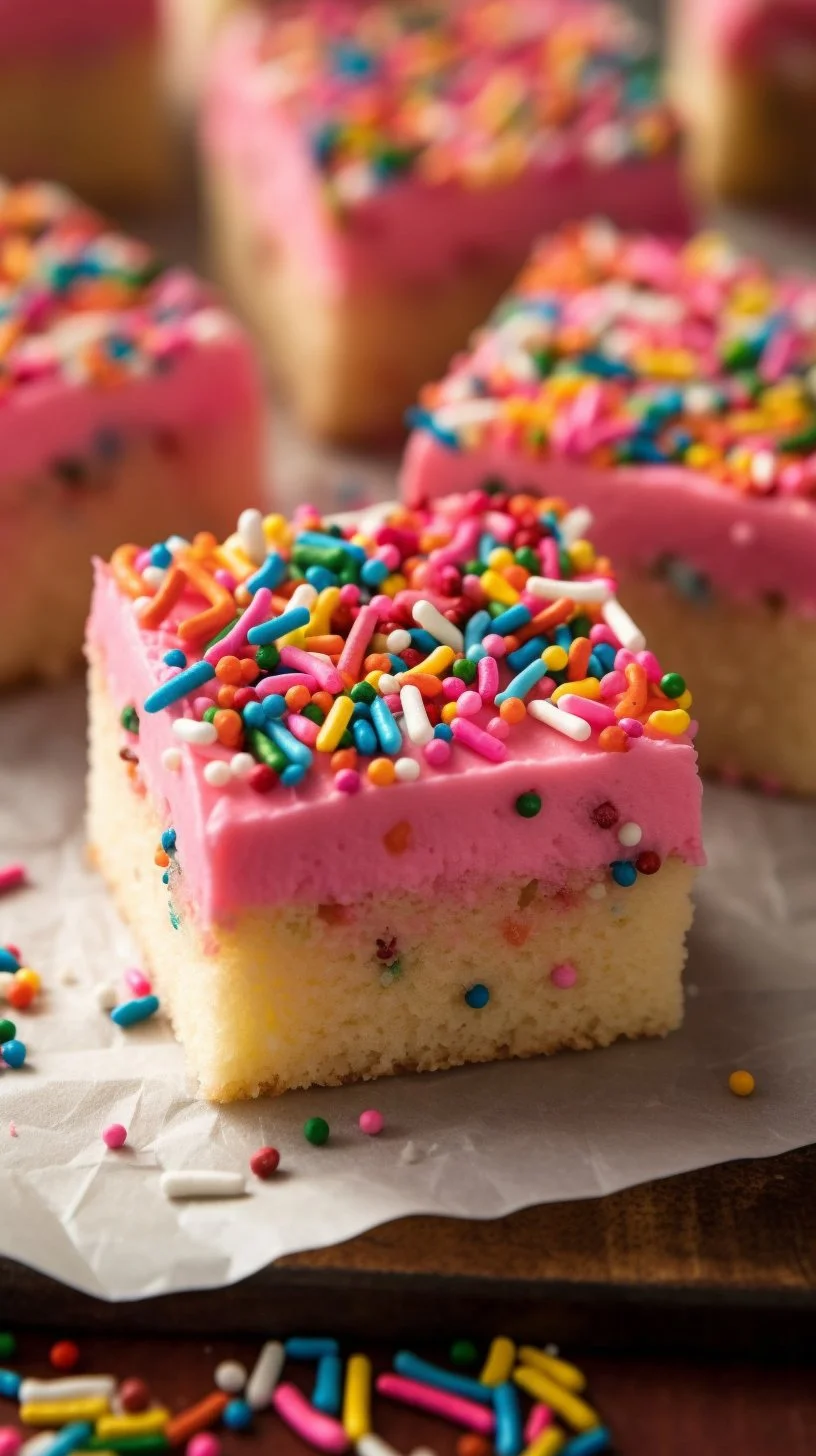 Delicious homemade sugar cookie bars with frosting and colorful sprinkles