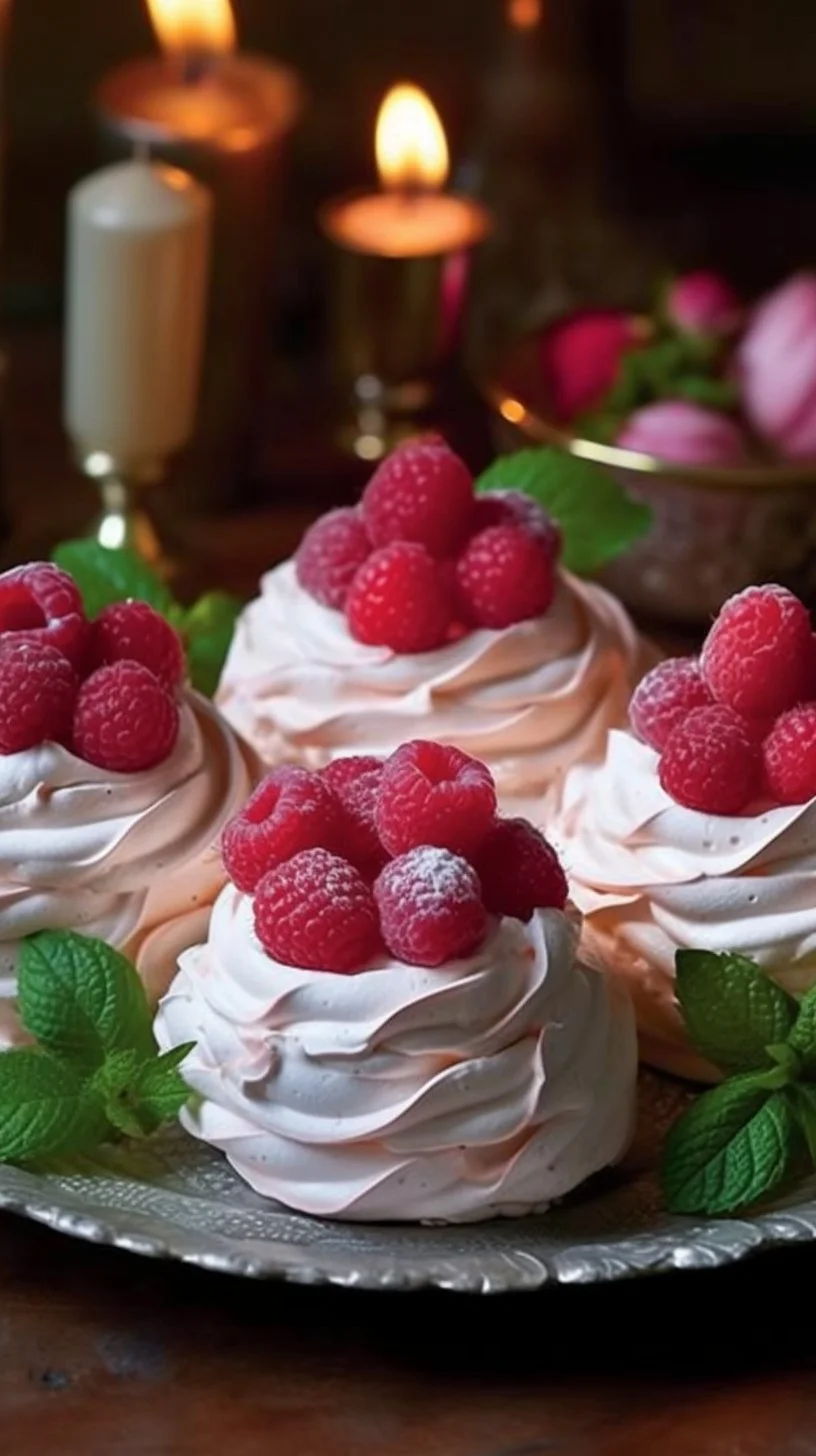 Delicious Swiss Meringues served with creamy white chocolate mousse