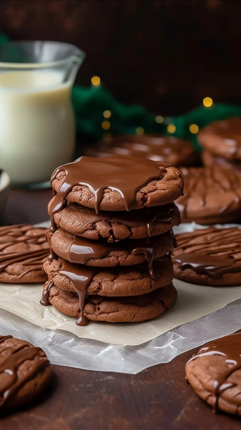 Freshly baked Texas Sheet Cake Cookies on a plate with chocolate frosting