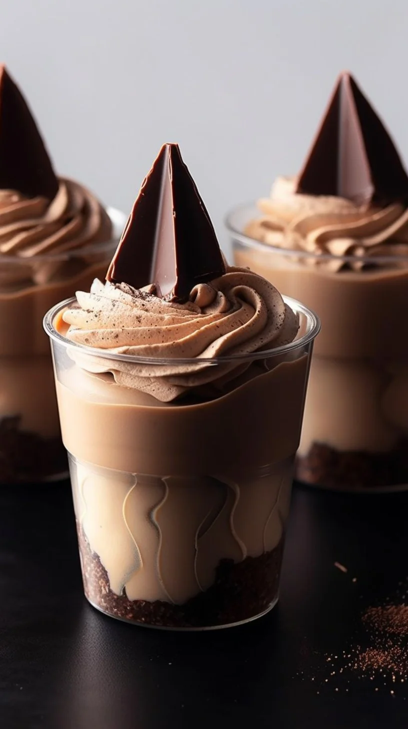 Delicious Toblerone dessert cups topped with chocolate and creamy layers.