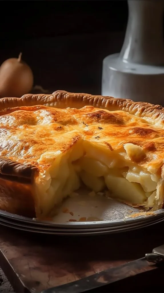 Slice of traditional Lancashire Butter Pie with a flaky crust and buttery filling