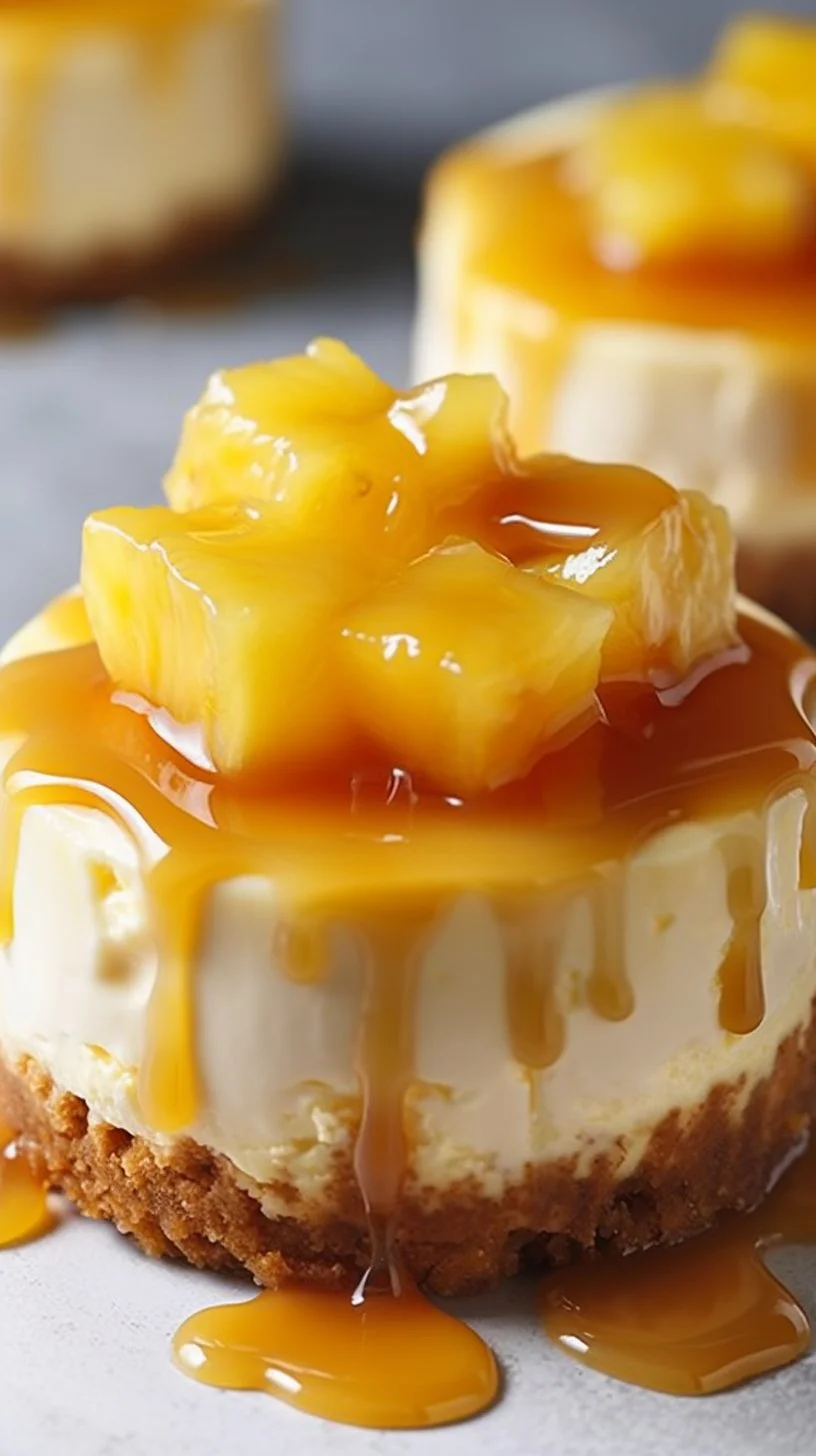 Delicious tropical pineapple mini cheesecakes ready to be enjoyed.