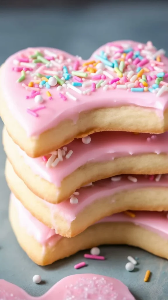 Decorated Valentine Sugar Cookies shaped like hearts and love symbols.