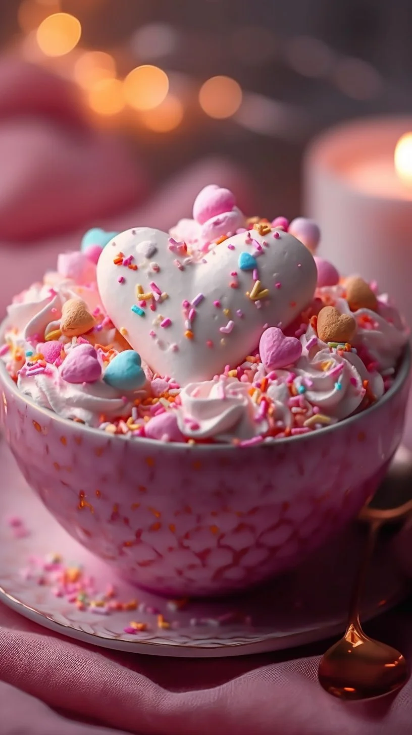 Valentine’s Day strawberry cake mix fluff dessert with pink frosting and strawberries