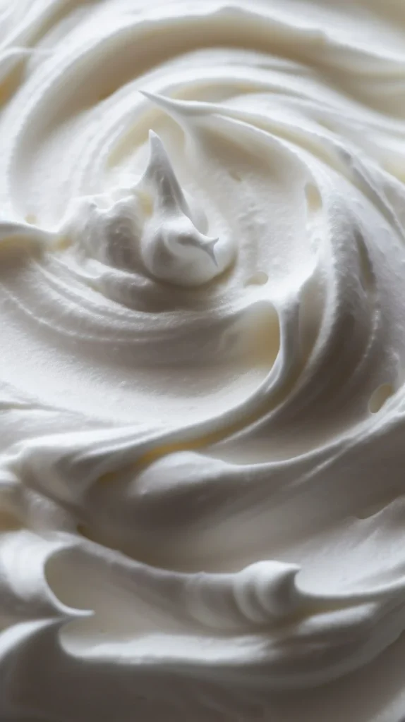 Bowl of Vegan Italian Meringue Buttercream topped on a cake