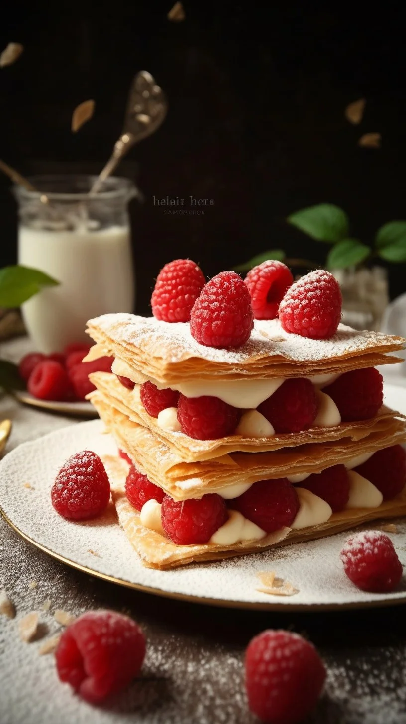 Vegan Raspberry Napoleon dessert with layers of raspberries and cream