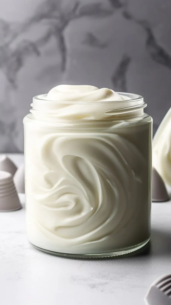 Delicious white chocolate ganache drizzled over a dessert