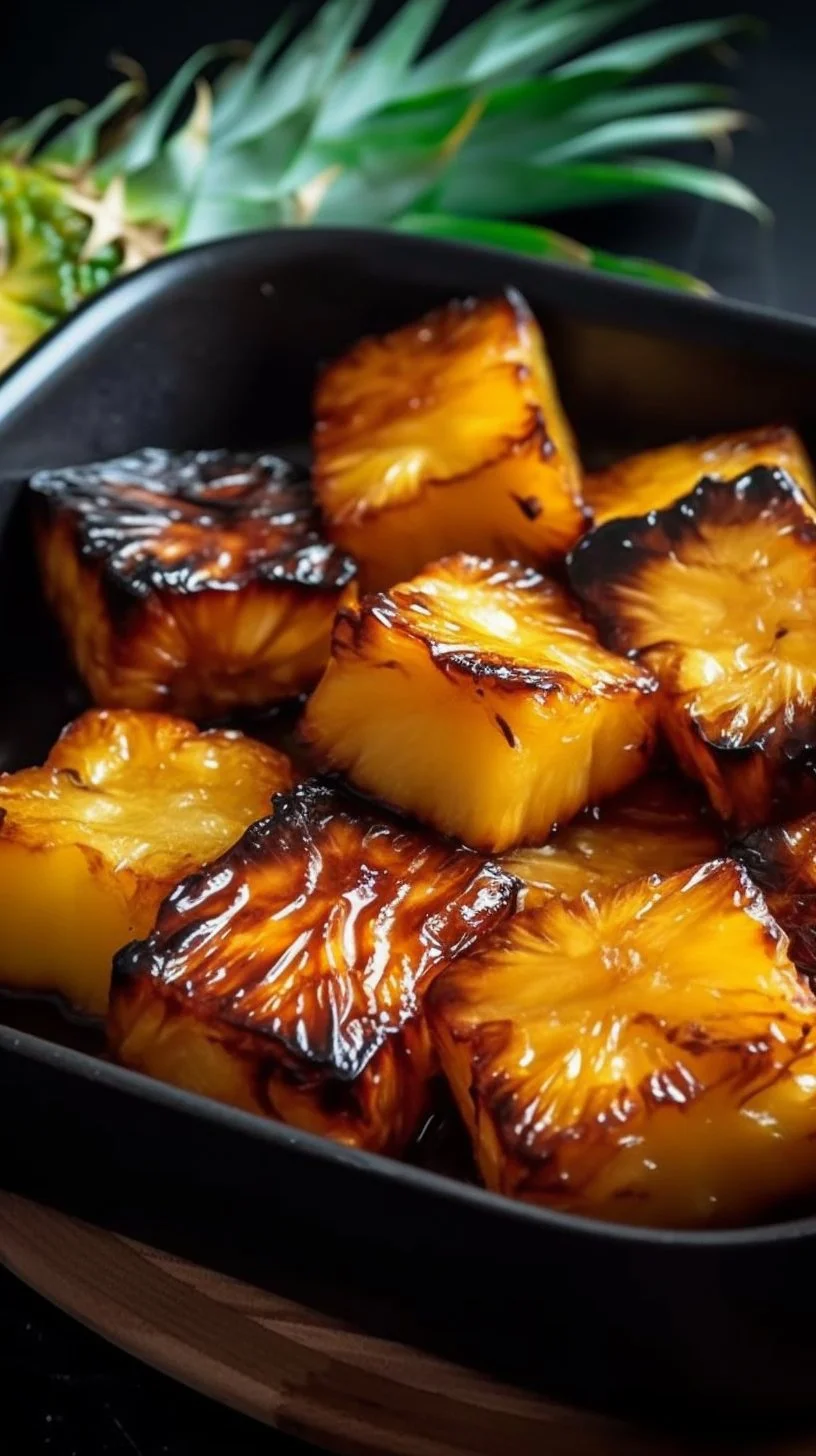 Delicious air fryer caramelized pineapple served on a plate