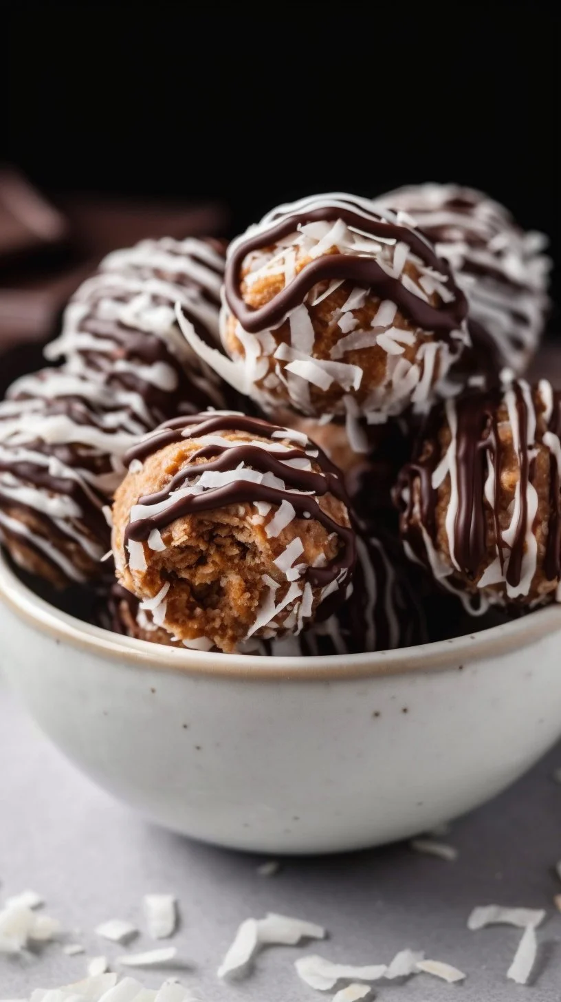 Almond Joy Lactation Bites made with oats, almonds, and chocolate for breastfeeding support.