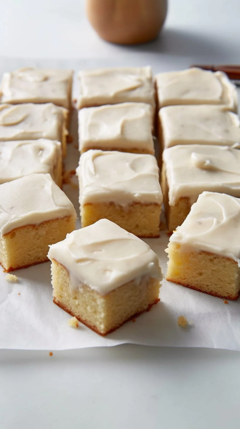 Delicious banana bars with brown butter frosting on a serving plate.