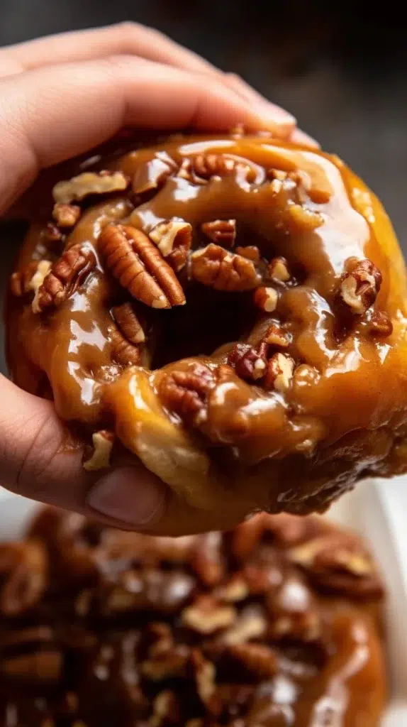 Delicious big fat pecan sticky buns topped with gooey caramel and nuts