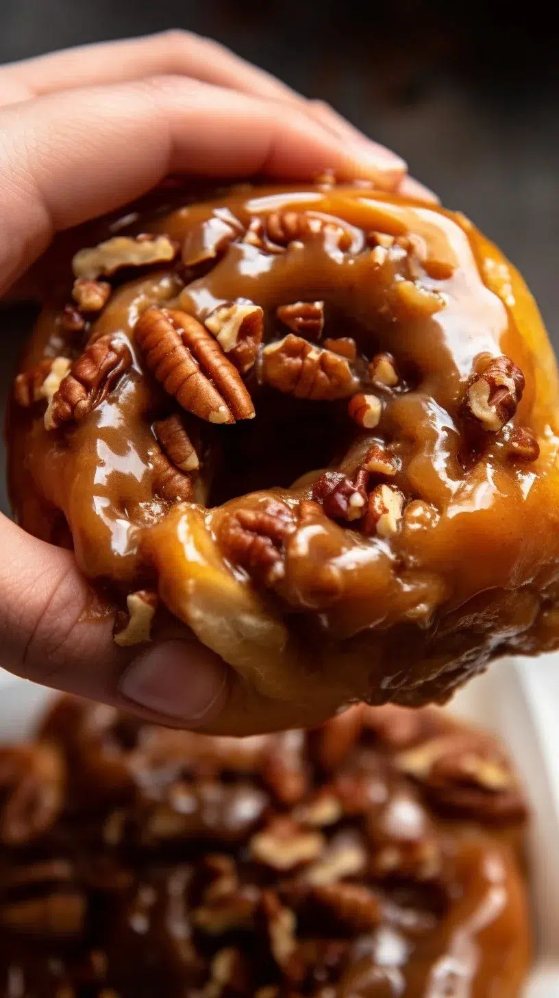 Delicious big fat pecan sticky buns topped with gooey caramel and nuts