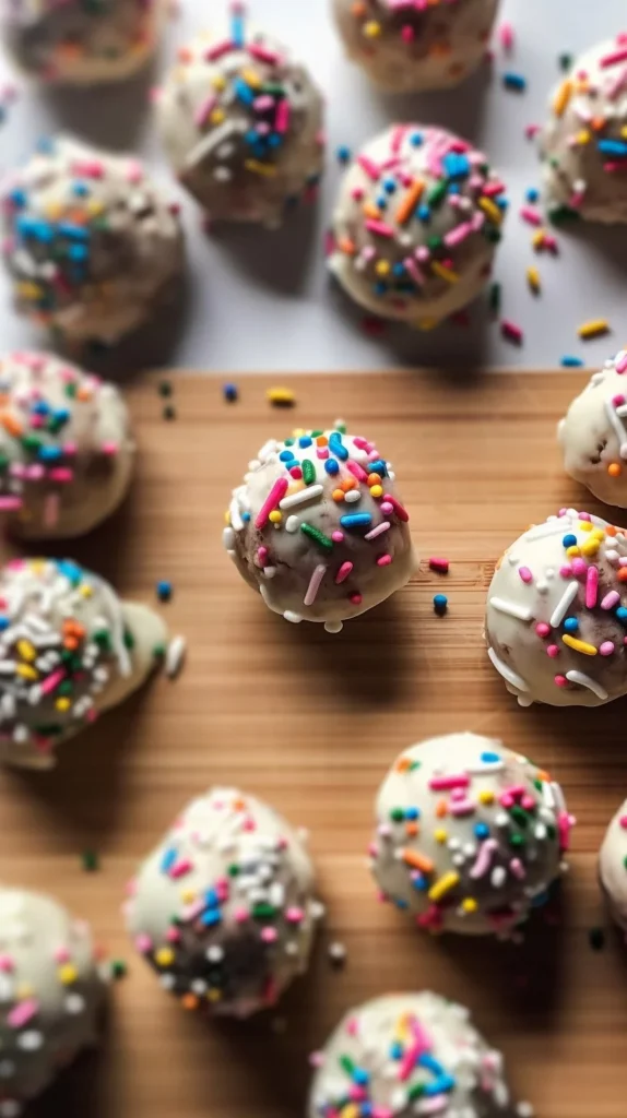 Delicious Birthday Cake Batter Protein Balls, perfect for a healthy snack.