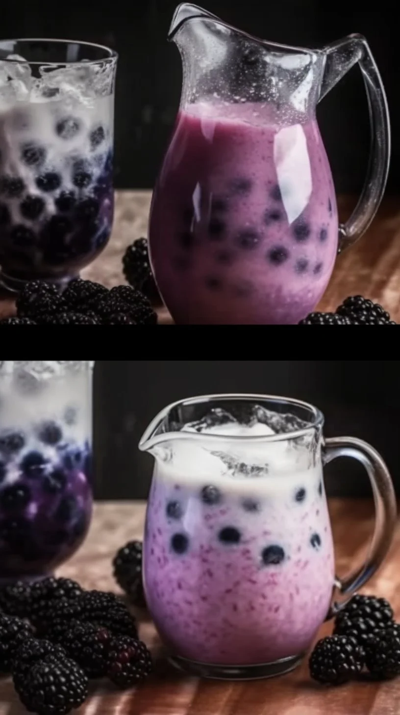 Glass of Blackberry Coconut Refresher with fresh blackberries and coconut
