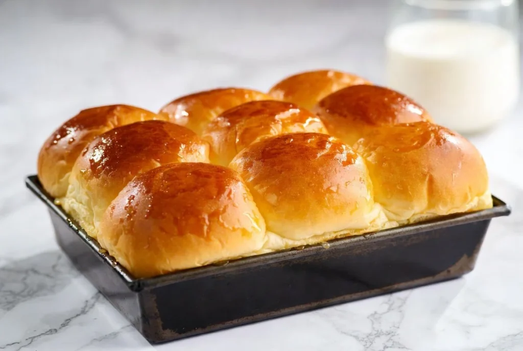 Freshly baked brioche bread with a golden crust and soft texture