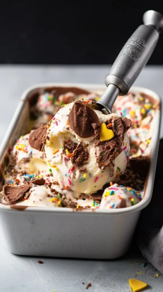 Creamy Cadbury Egg Ice Cream topped with chocolate and egg pieces