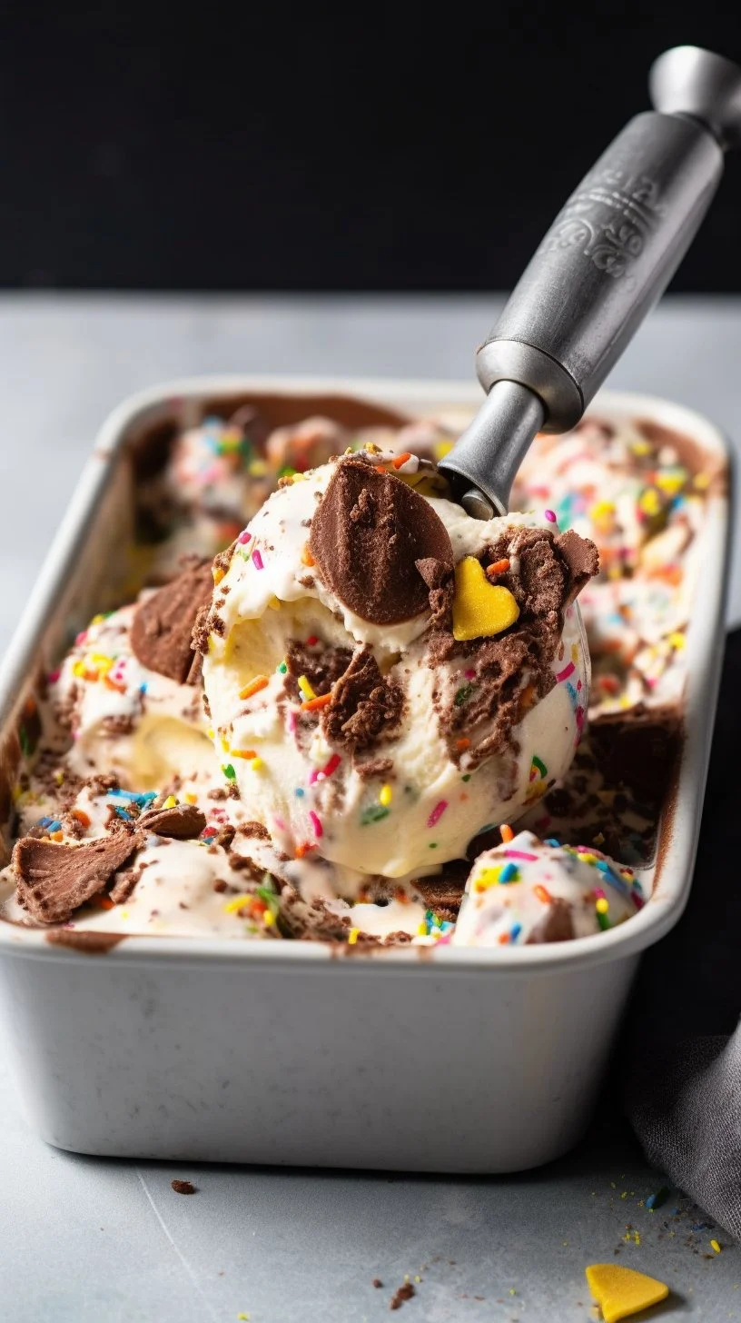 Creamy Cadbury Egg Ice Cream topped with chocolate and egg pieces