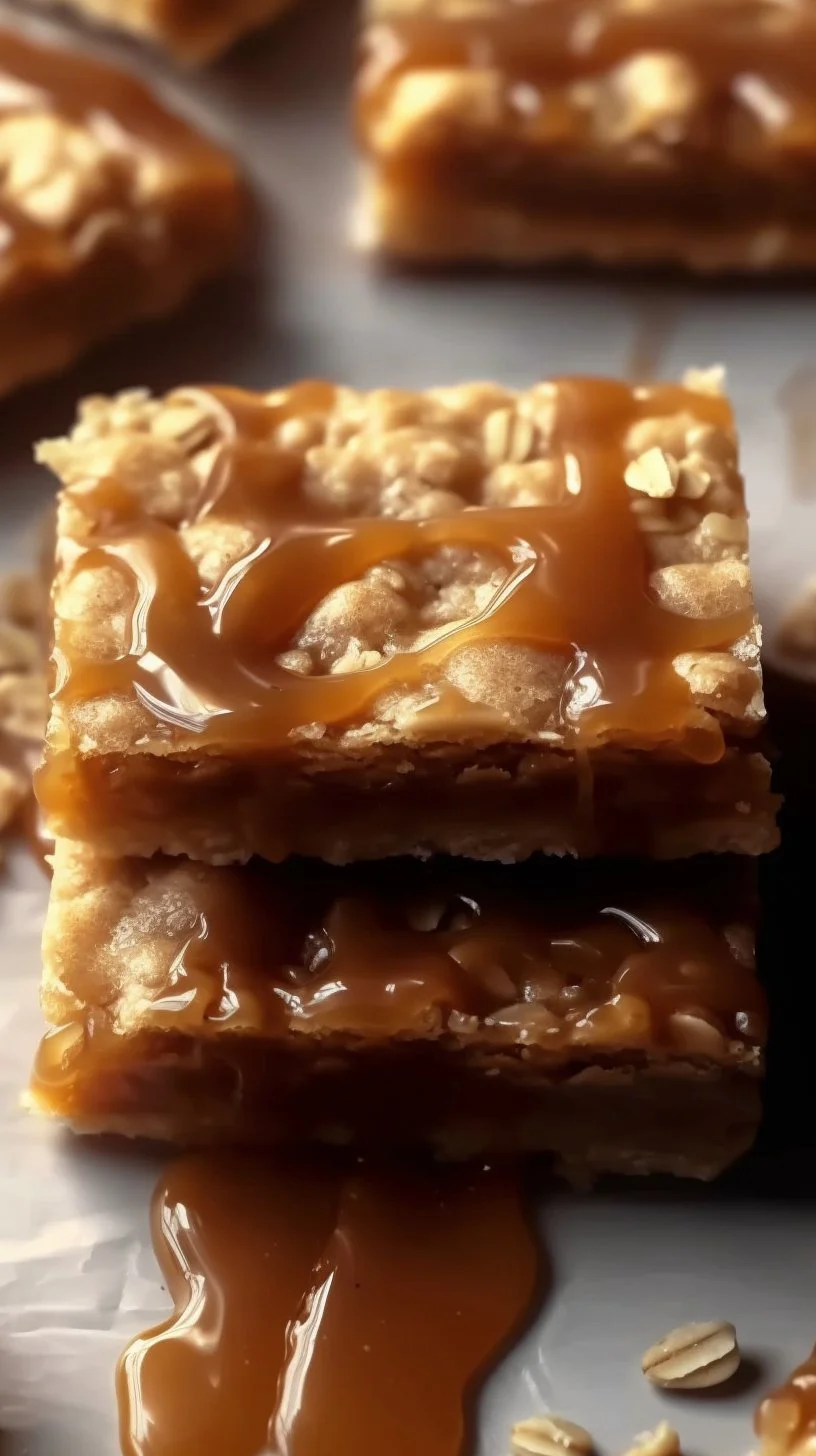 Delicious Caramel Crush Bars with a rich caramel topping and crunchy base