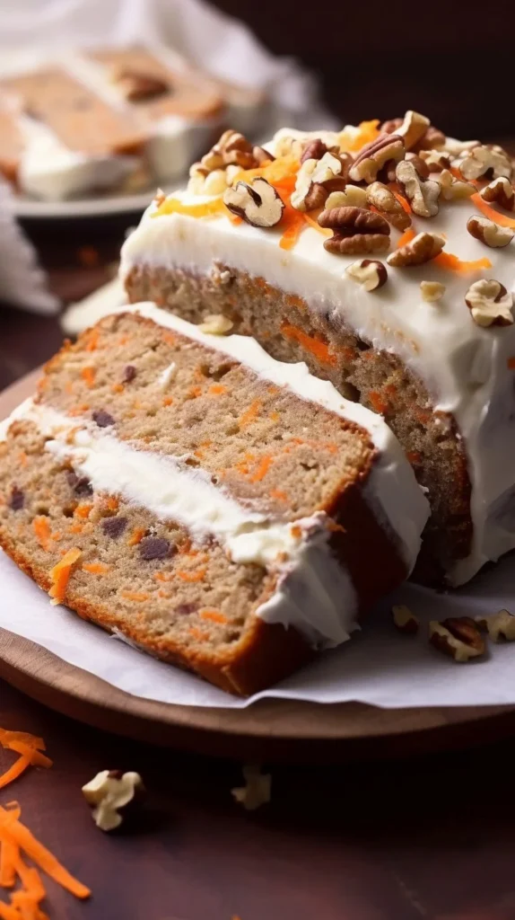 Delicious slice of carrot cake banana bread with cream cheese frosting