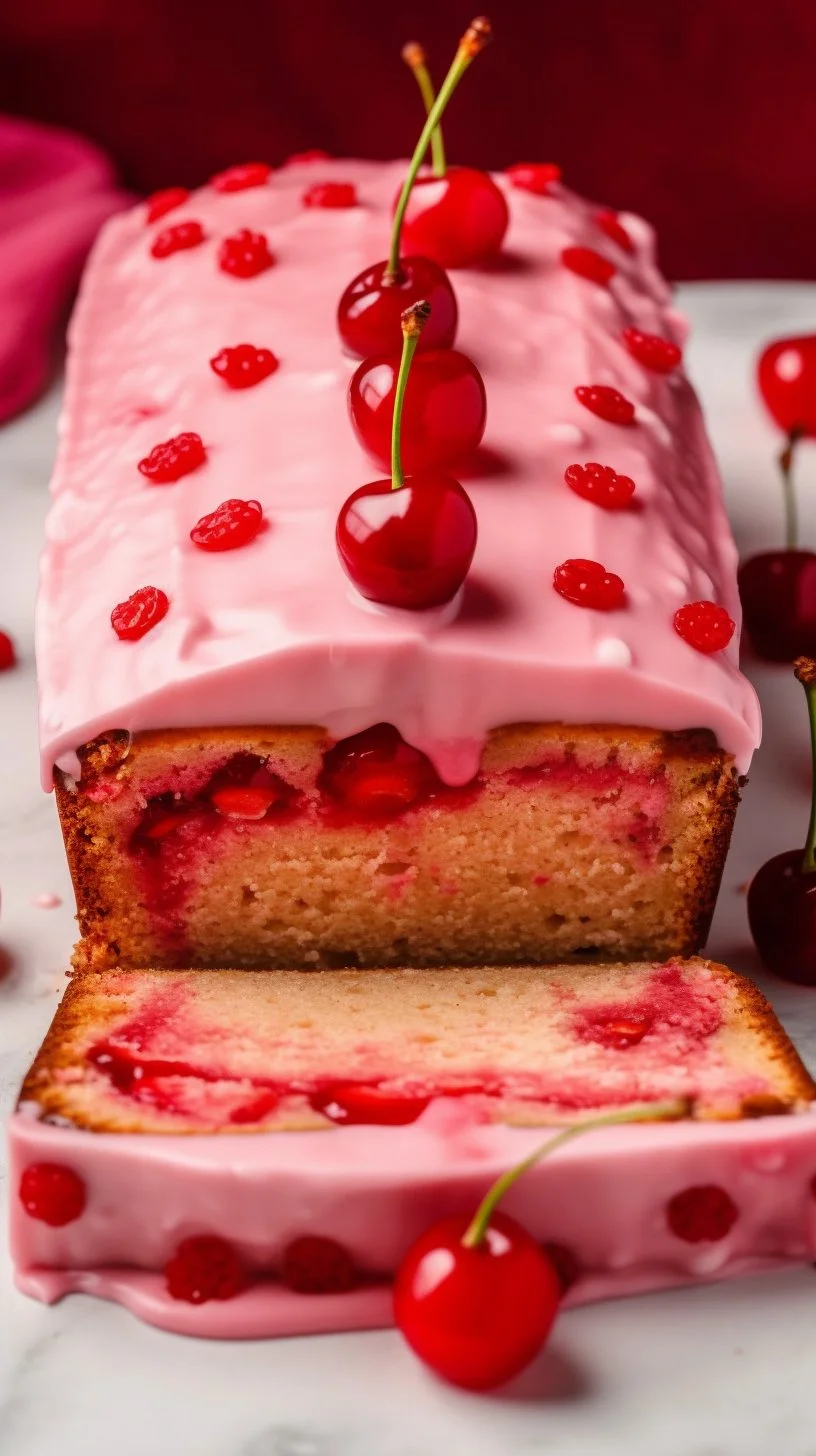 Slice of delicious homemade cherry bread with fresh cherries
