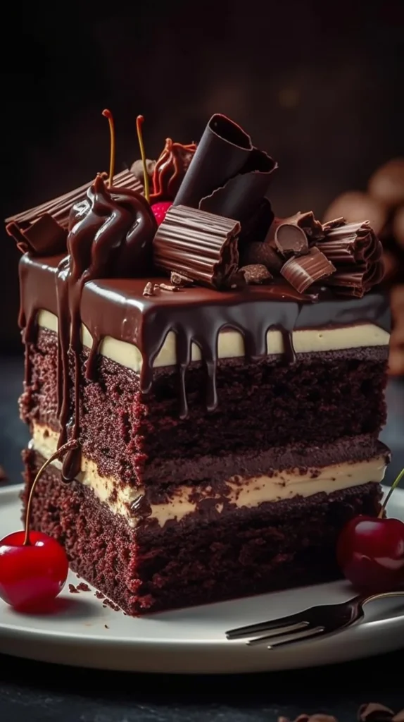 Delicious Chocolate Forest Cake with layers of rich chocolate and cream