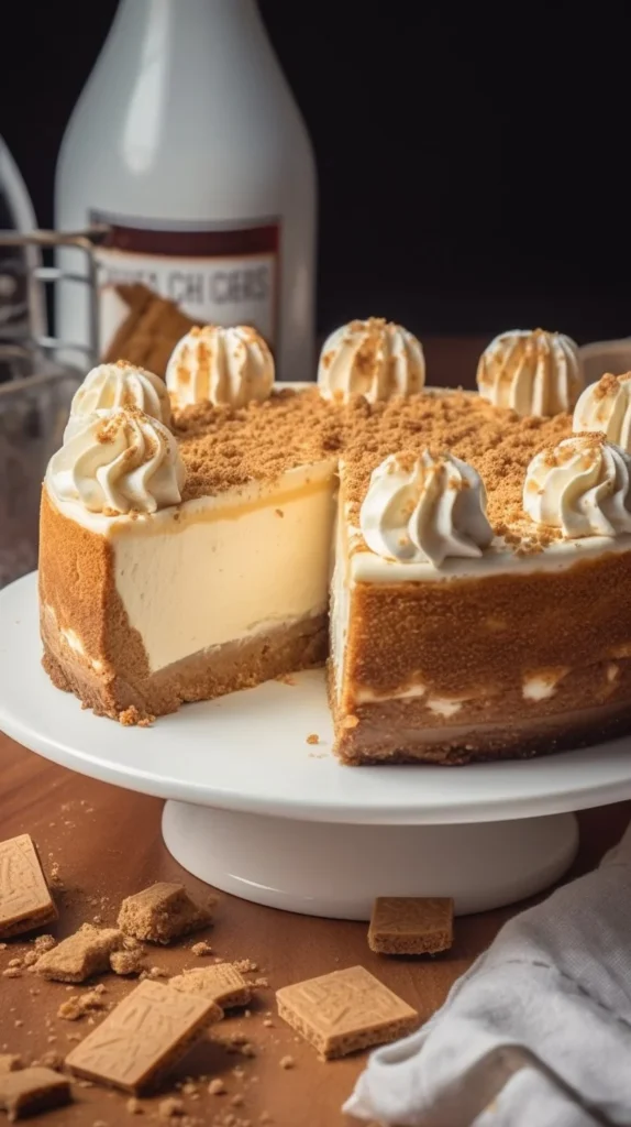 Slice of Cinnamon Toast Crunch Cheesecake topped with cereal